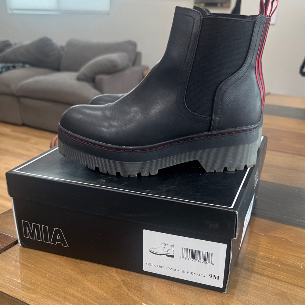 MIA Black Ankle Boots with Red Stitching